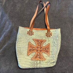 Brown and teal western purse! Real leather!